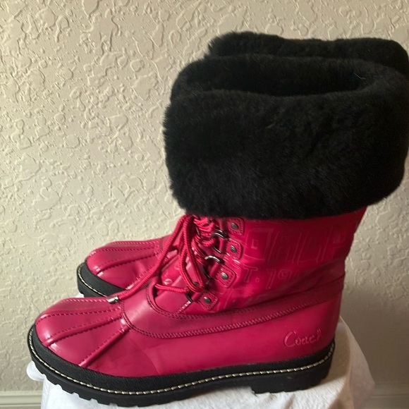 Coach: Lenora (Q1000) Hot Pink & Black Winter Boots- 9.5- marks - Picture 6 of 16